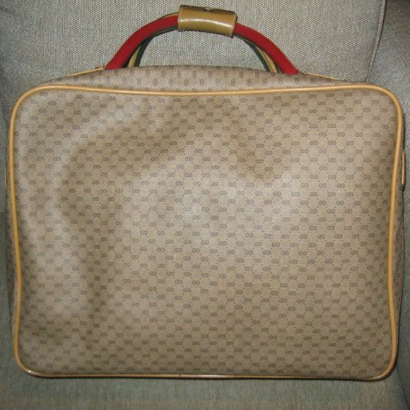 ❤️AUTH Vintage GUCCI SUITCASE Luggage Red / Green +Gucci Crest Zipper Pull 17x13 - Picture 4 of 12